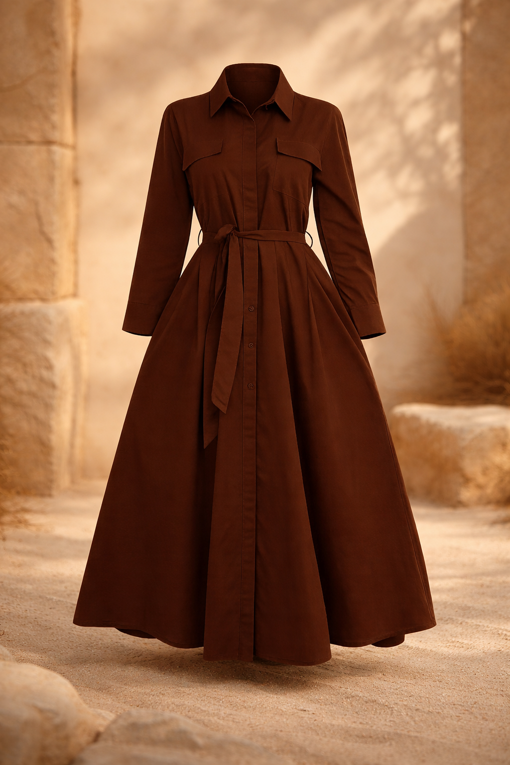 Reddish-brown gabardine dress