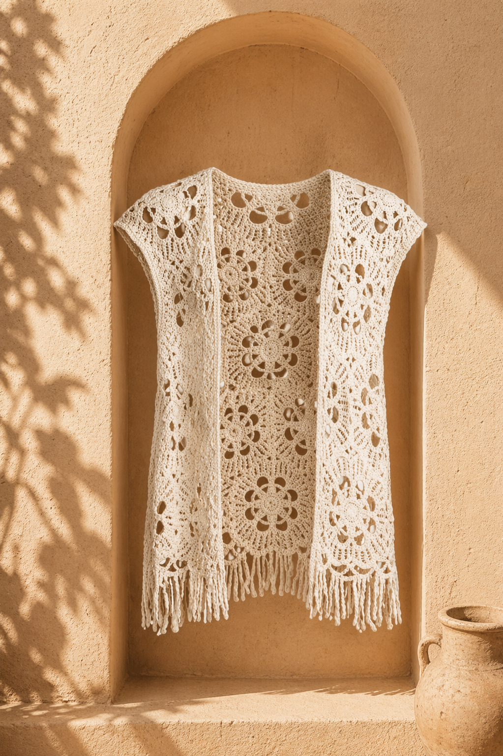 Ploro guipure blouse in off-white.