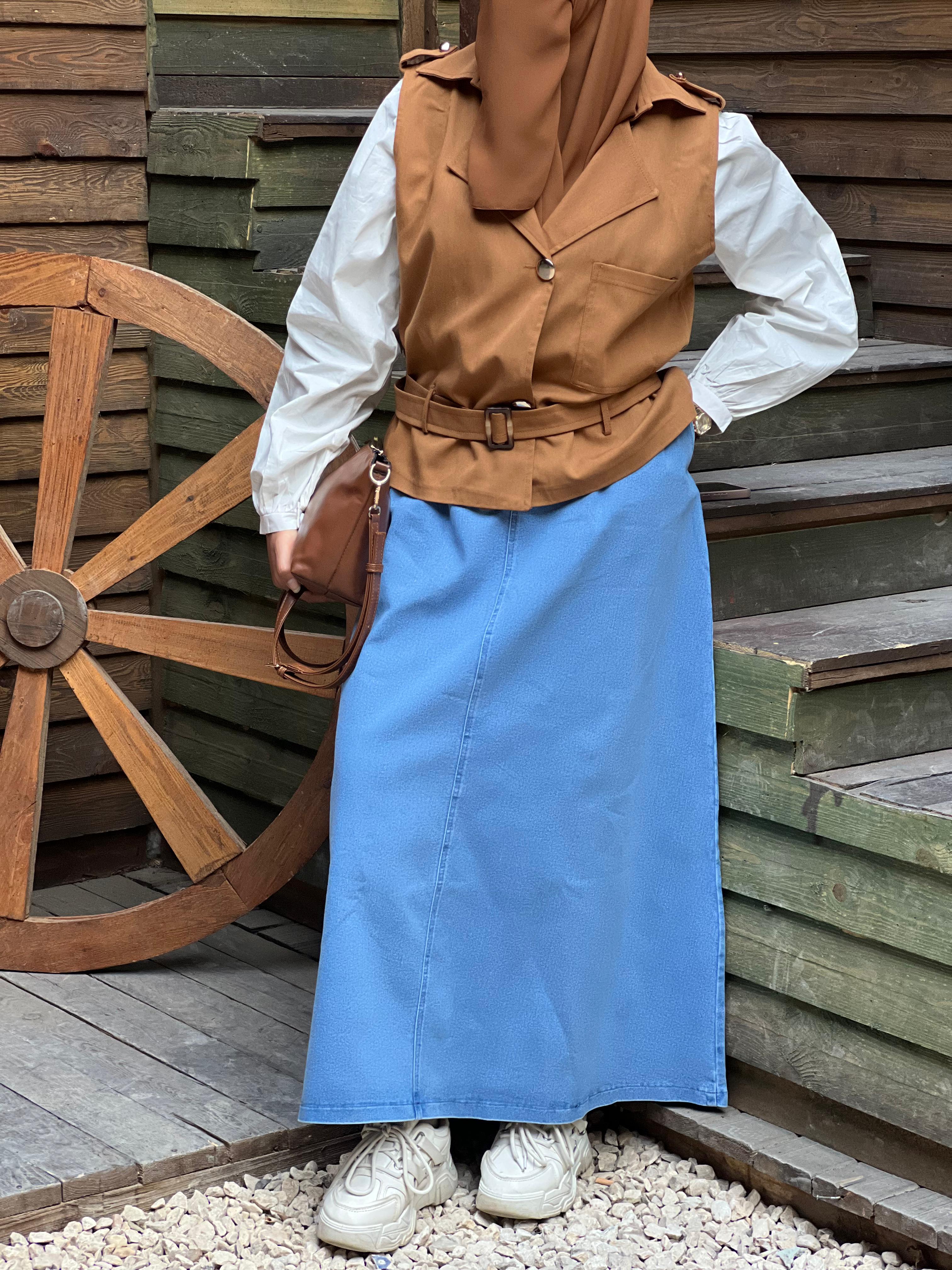 Pleated Baby Blue jeans skirt