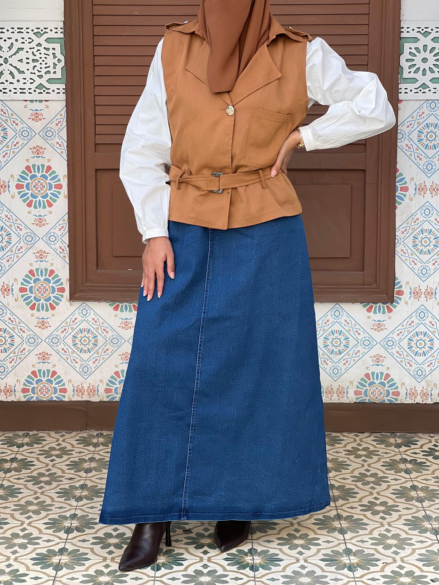 Pleated Blue jeans skirt