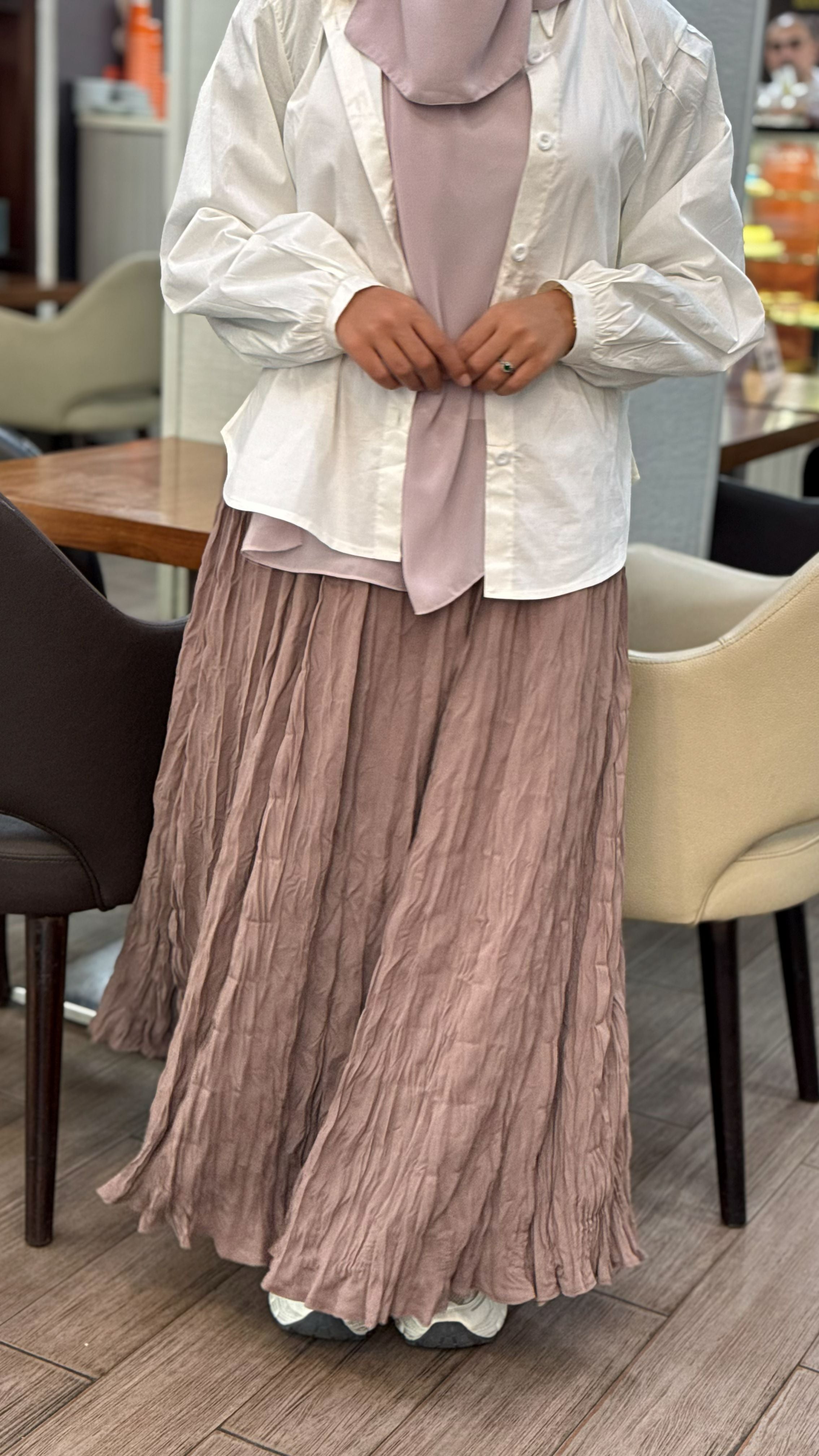 Crinkled Pleated Maxi Skirt
