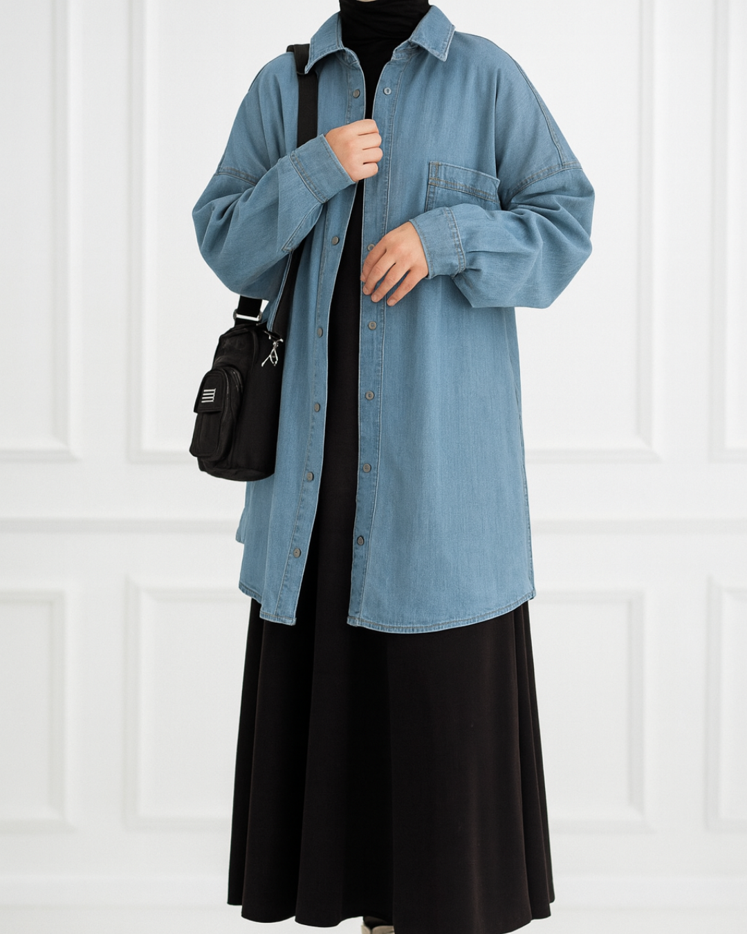 Long sleeve denim shirt baby blue
