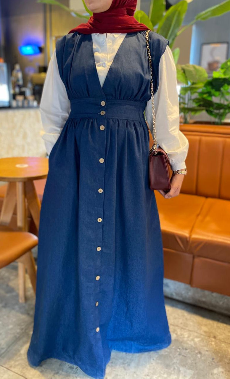 Denim Wrap Maxi Dress (V-Neck)
