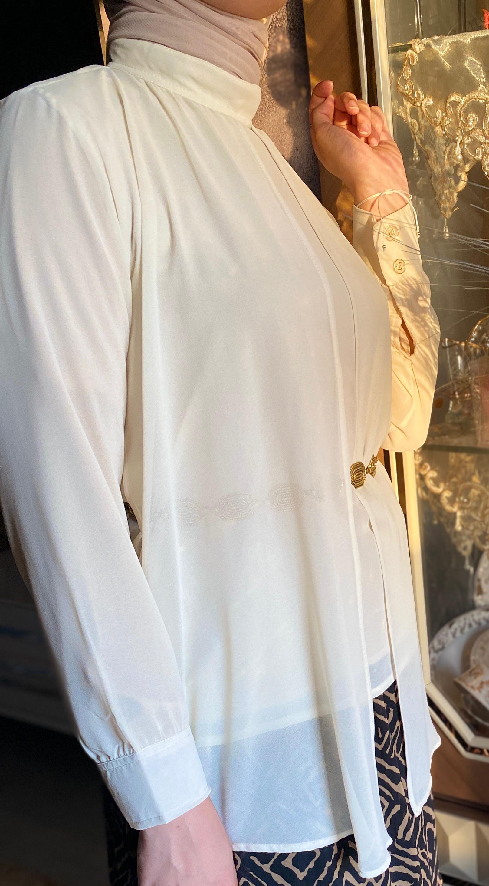 Luxury Ivory High-Neck Blouse | بلوزة عاجية بياقة عالية فاخرة