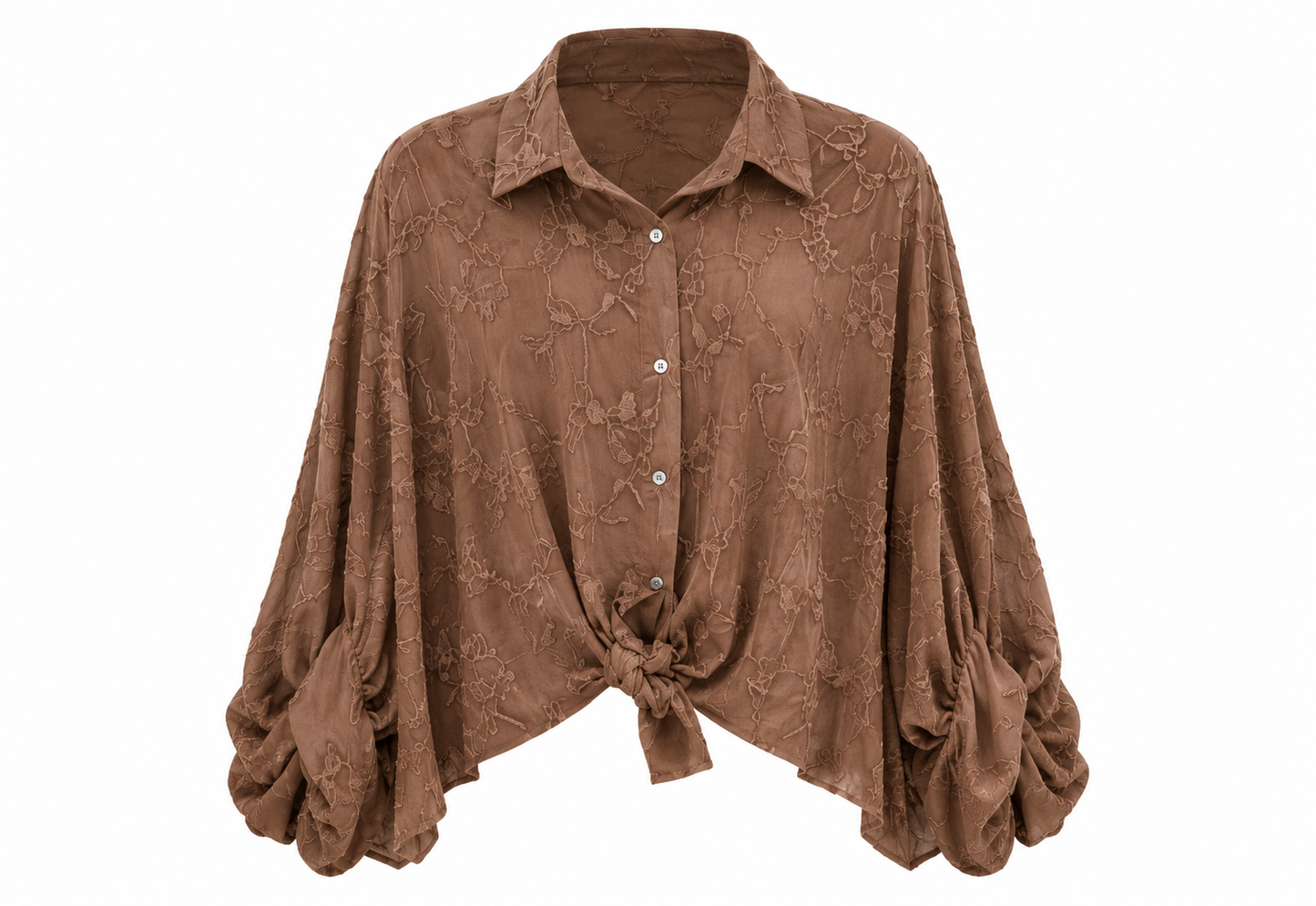 Embroidered Tie-Front Blouse