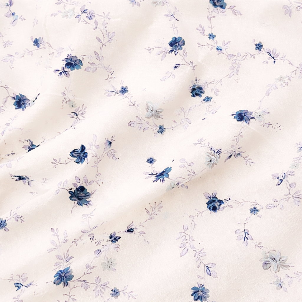 Beige Blouse With Blue Floral