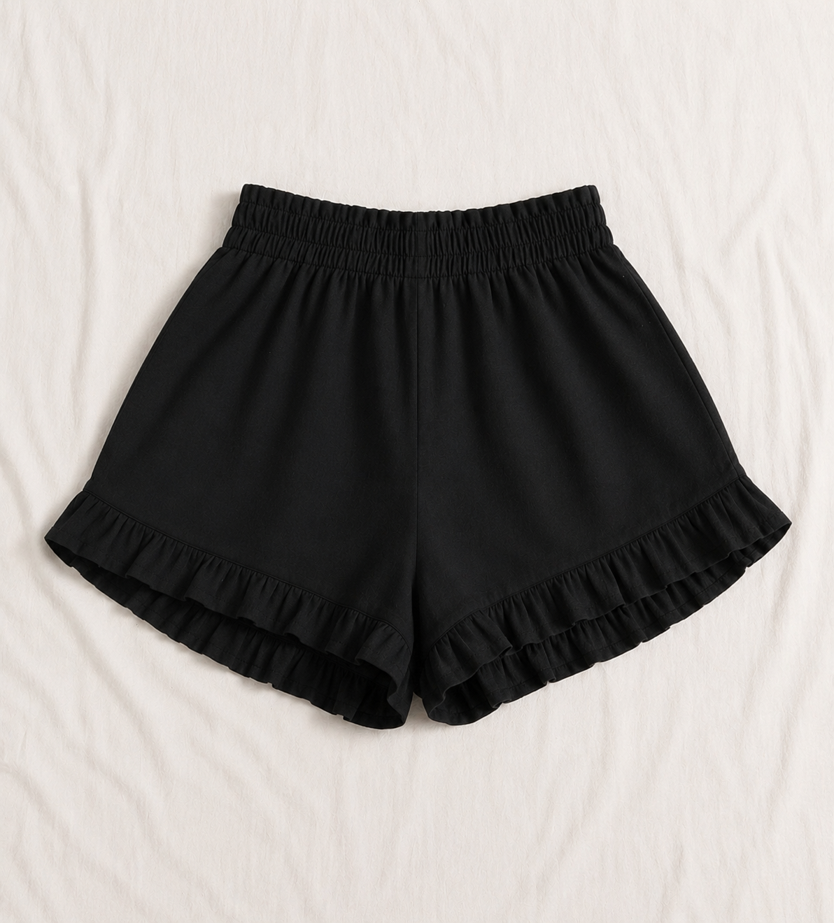 Black Ruffle Hem Home wear shorts