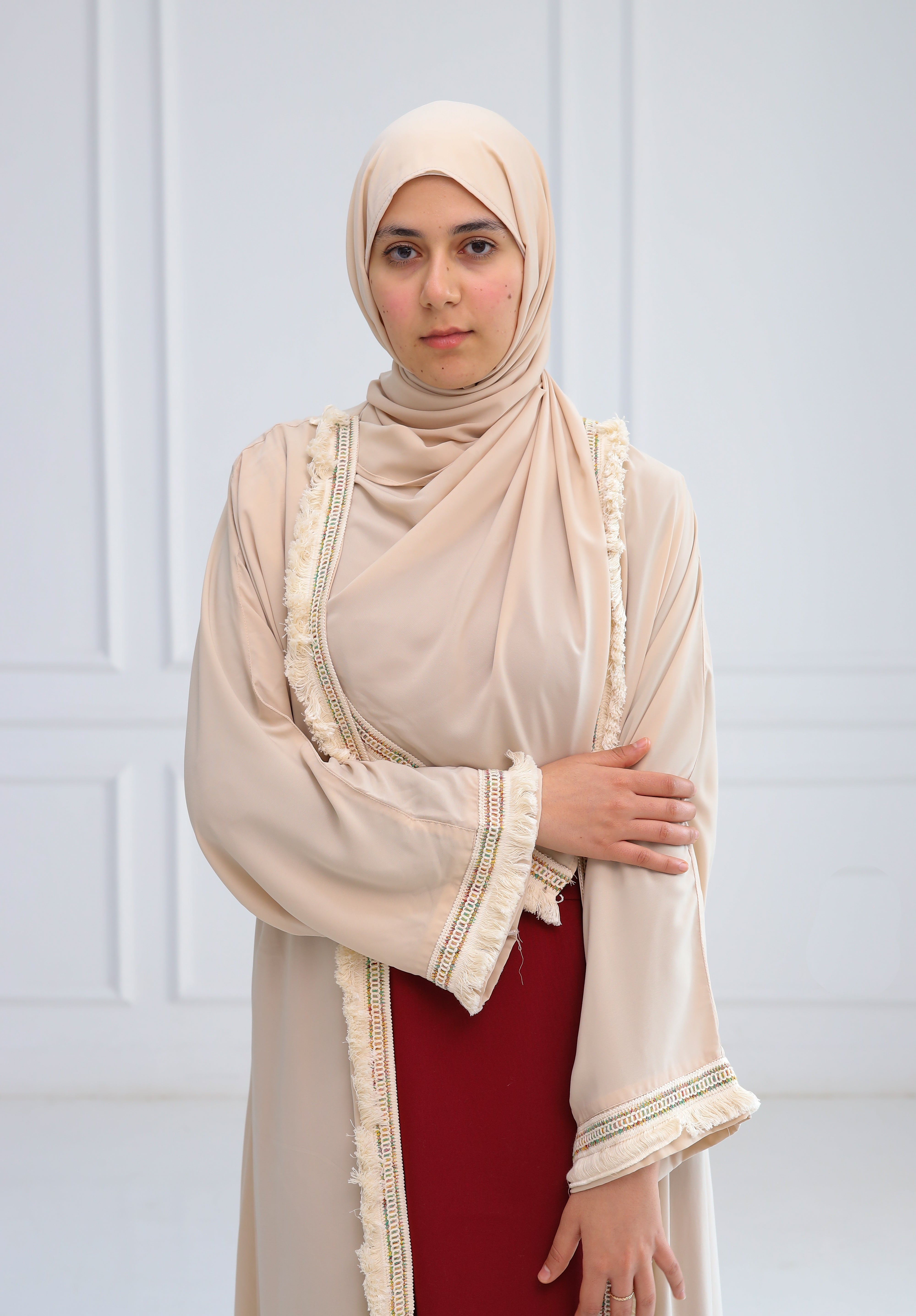 Beige abaya with cardigan