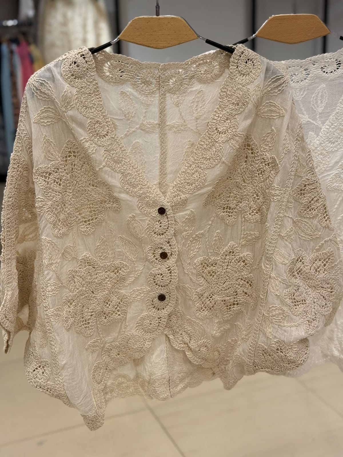 Cream Crochet Floral Cardigan