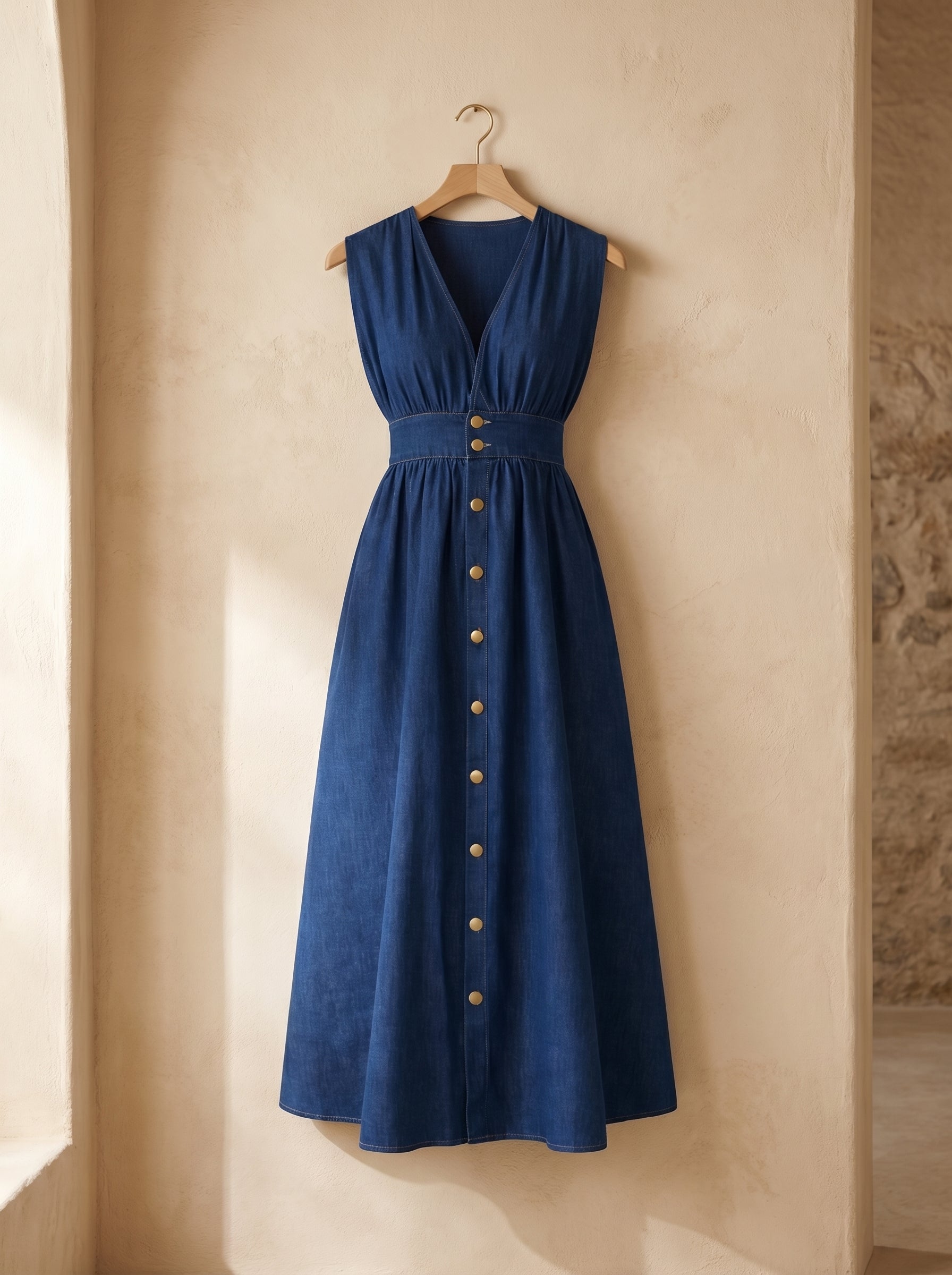 Denim Wrap Maxi Dress (V-Neck)
