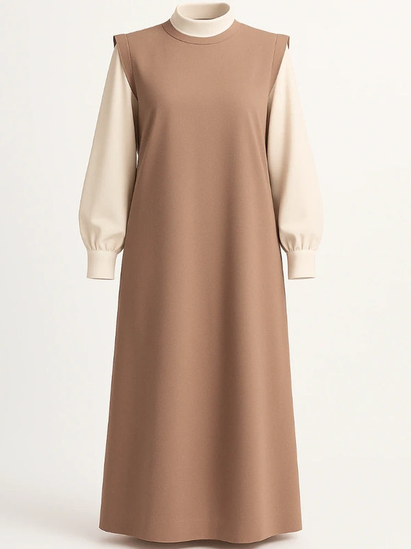 Dark Coffee Cut Basic Dress | فستان بيزك كافيه