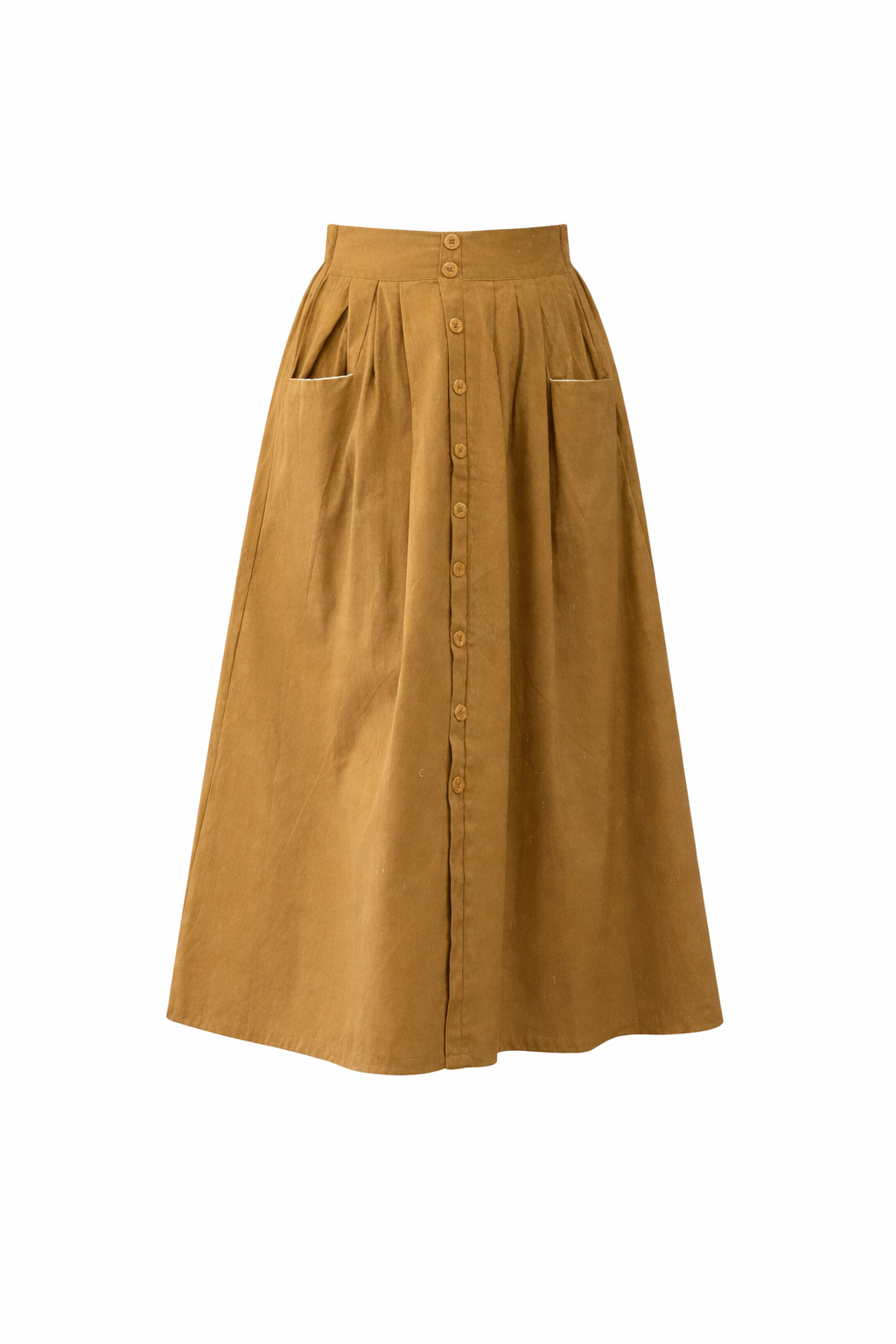 Gabardine Skirt with Front Buttons and Two Pockets