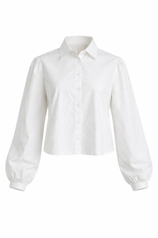 White Puff Sleeve High-Waist Blouse