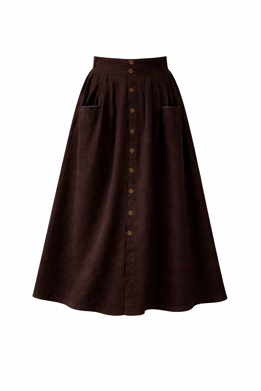 Gabardine Skirt with Front Buttons and Two Pockets