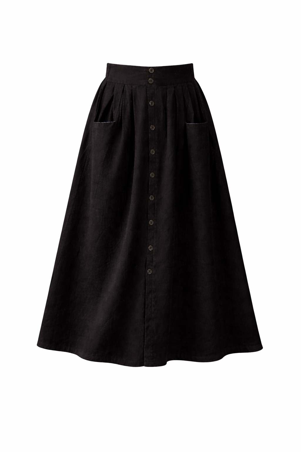 Gabardine Skirt with Front Buttons and Two Pockets