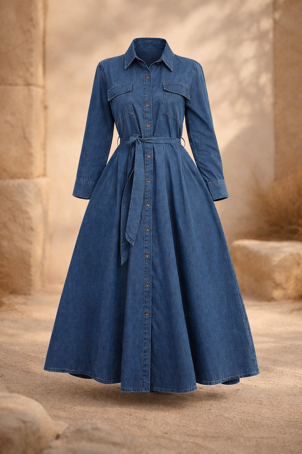 Denim dress with chest pockets