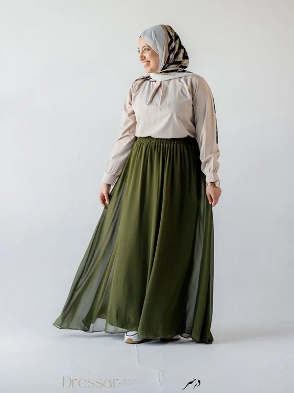 Olive Chiffon Skirt | جيبة شيفون زيتونية