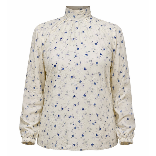 Beige Blouse With Blue Floral