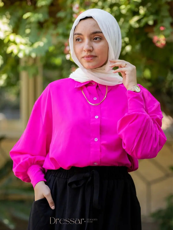 Soft Pink Puff Sleeve Blouse | بلوزة فوشيا بأكمام منفوخة