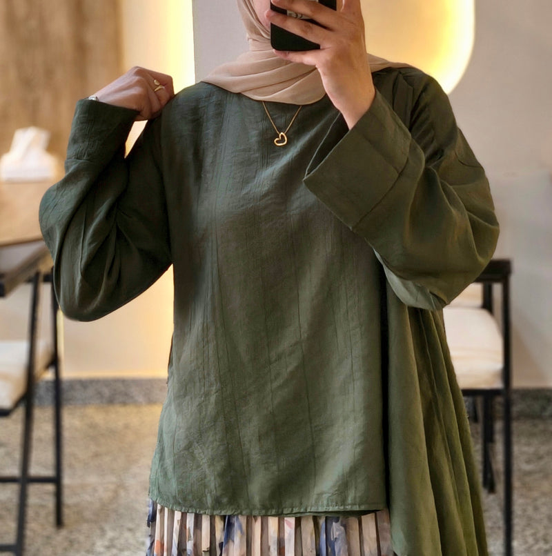 Olive blouse with a shoulder shawl