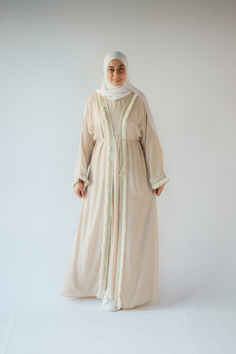 Beige abaya with cardigan