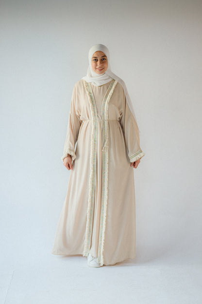 Beige abaya with cardigan