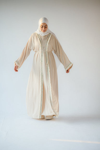 Beige abaya with cardigan
