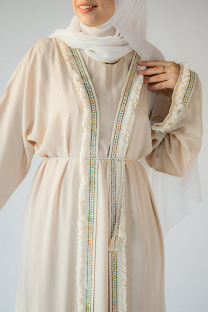 Beige abaya with cardigan