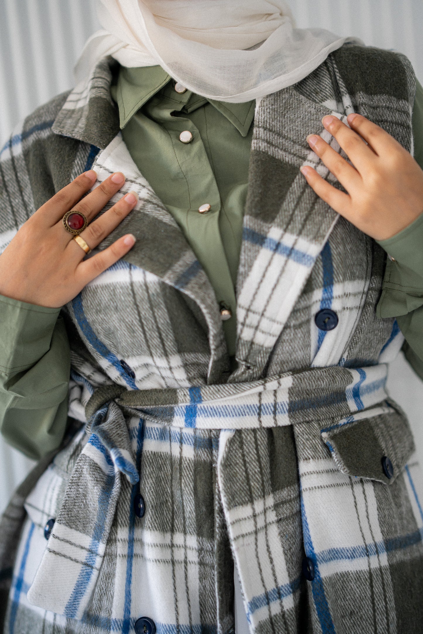 Plaid Wool Vest with Belt