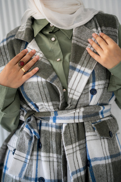 Plaid Wool Vest with Belt