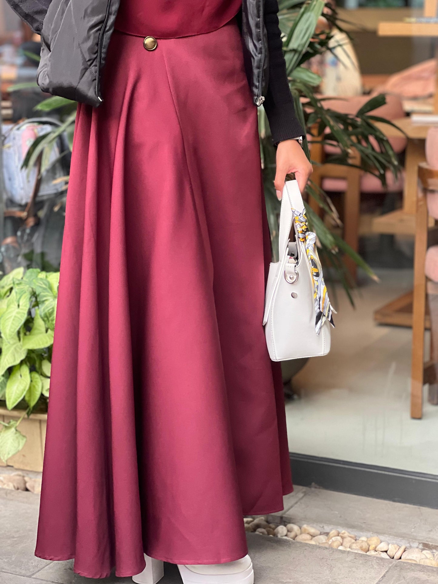 Burgundy cloche skirt