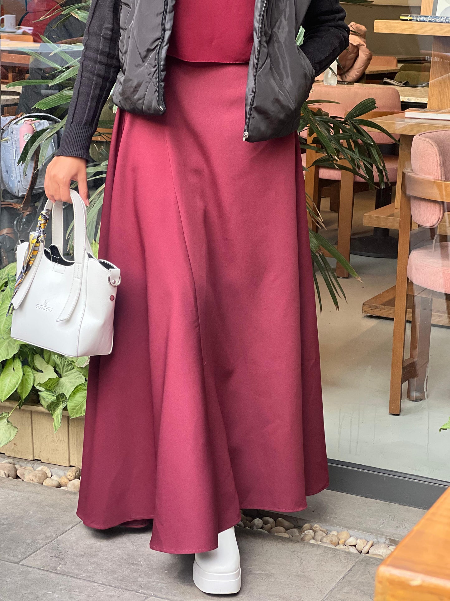 Burgundy cloche skirt