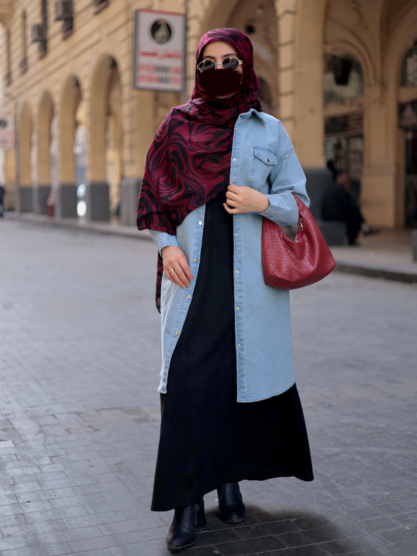 قميص دينيم بأكمام طويلة لون أزرق فاتح