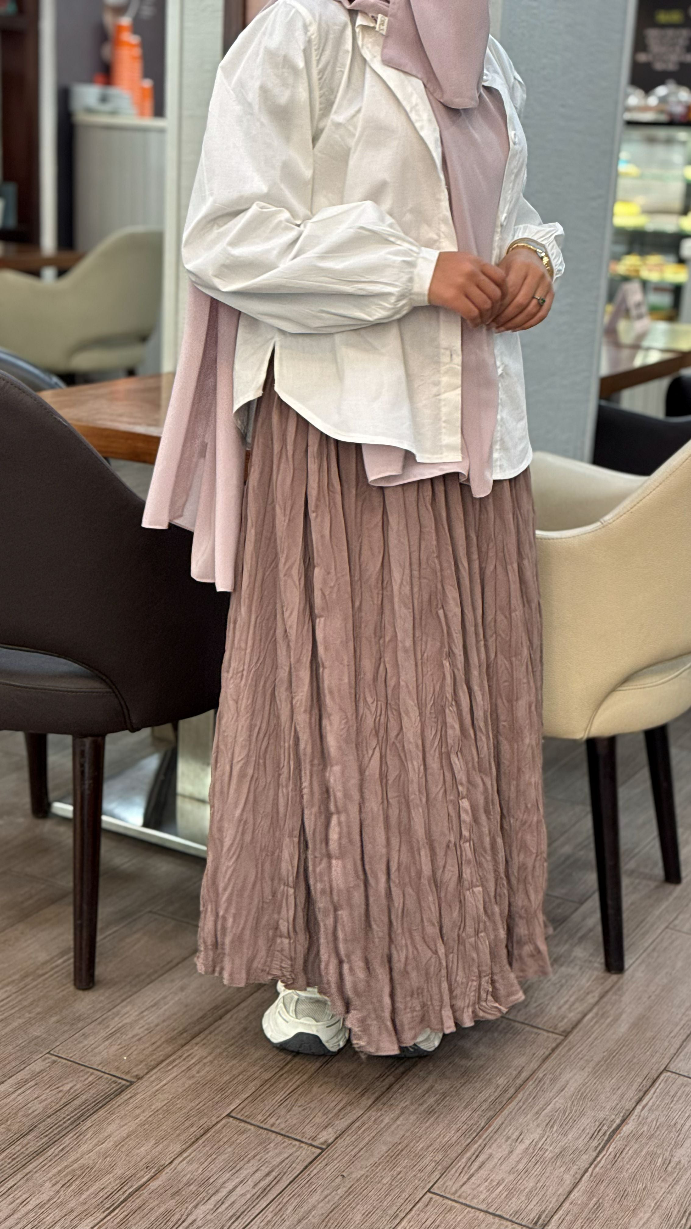 Crinkled Pleated Maxi Skirt