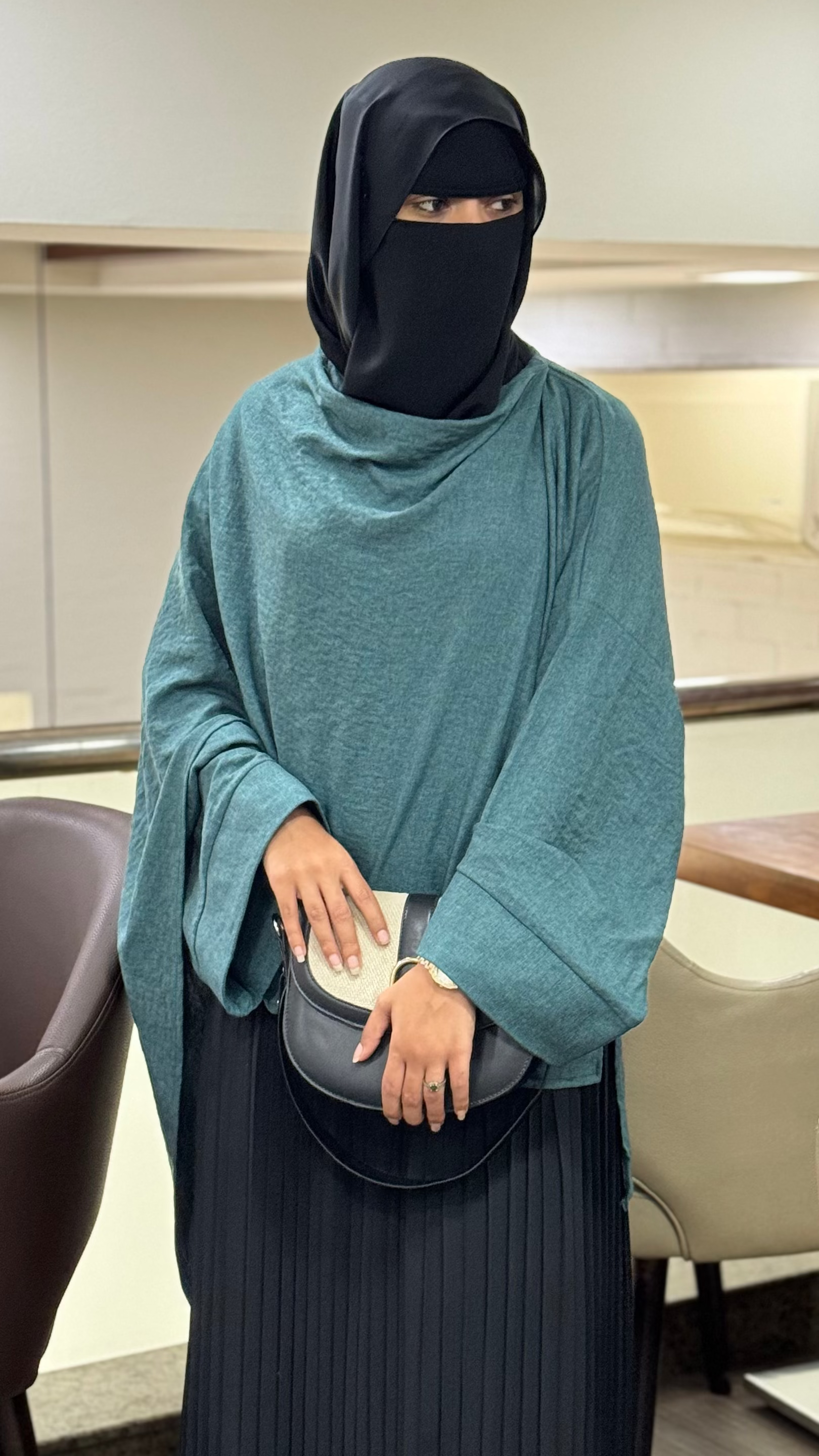 Olive blouse with a shoulder shawl