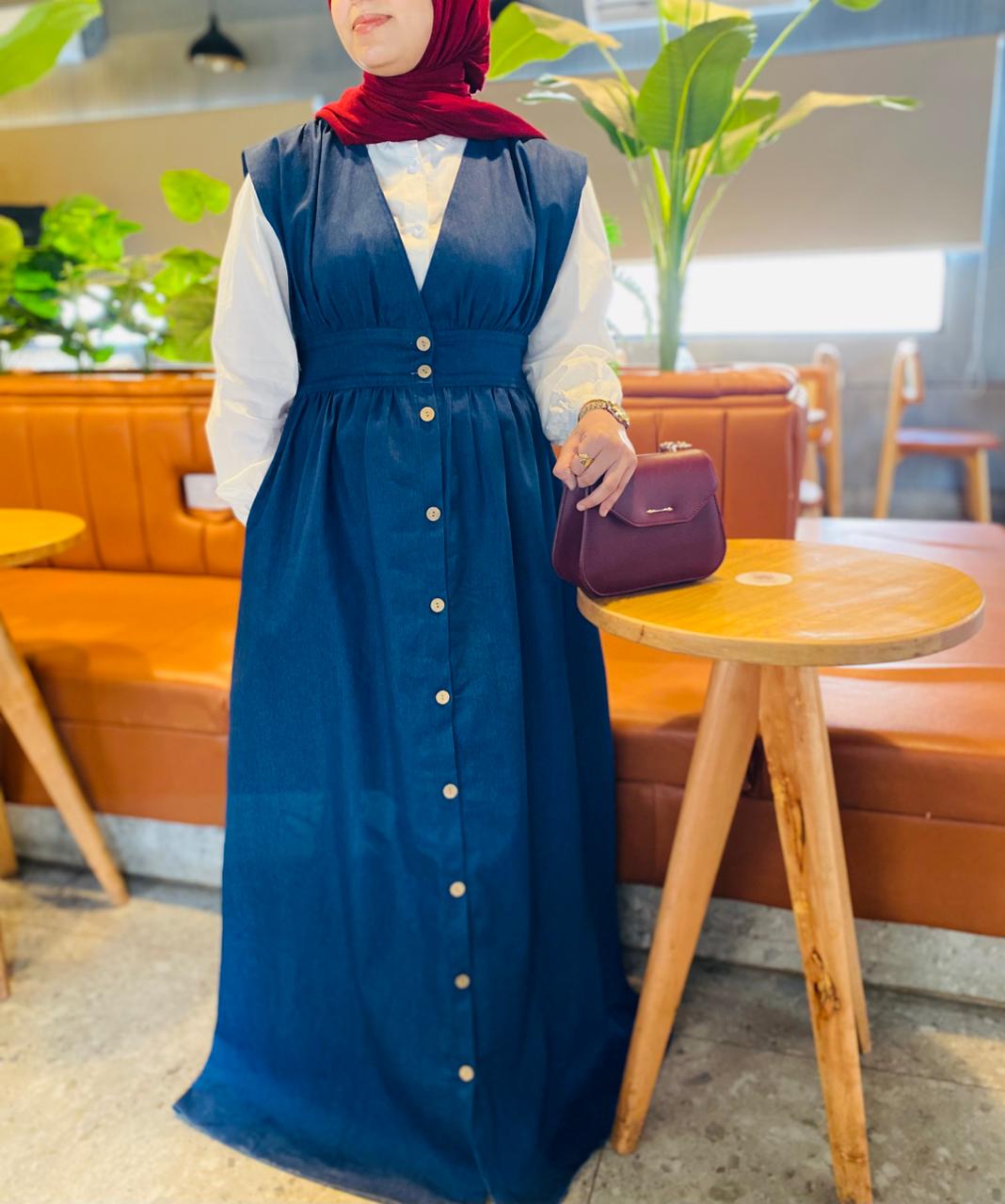 Denim Wrap Maxi Dress (V-Neck)