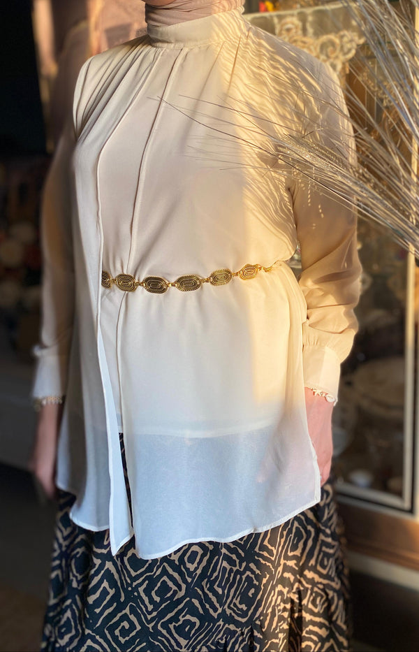 Ivory High-Neck Blouse | بلوزة عاجية برقبة عالية