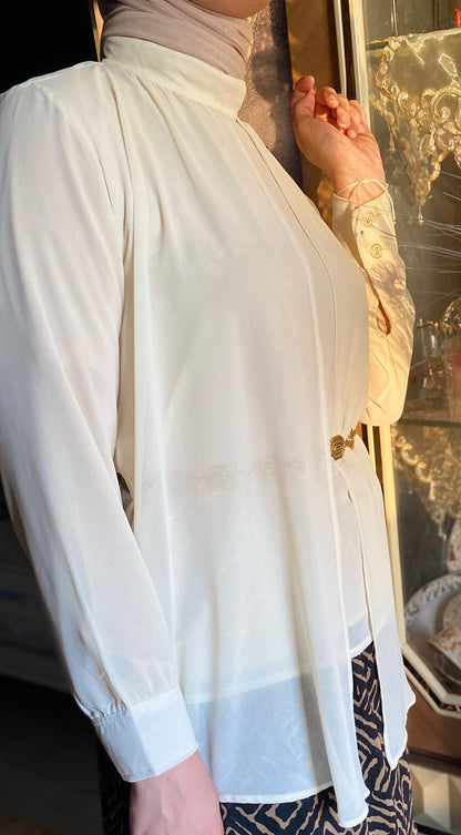Ivory High-Neck Blouse | بلوزة عاجية برقبة عالية