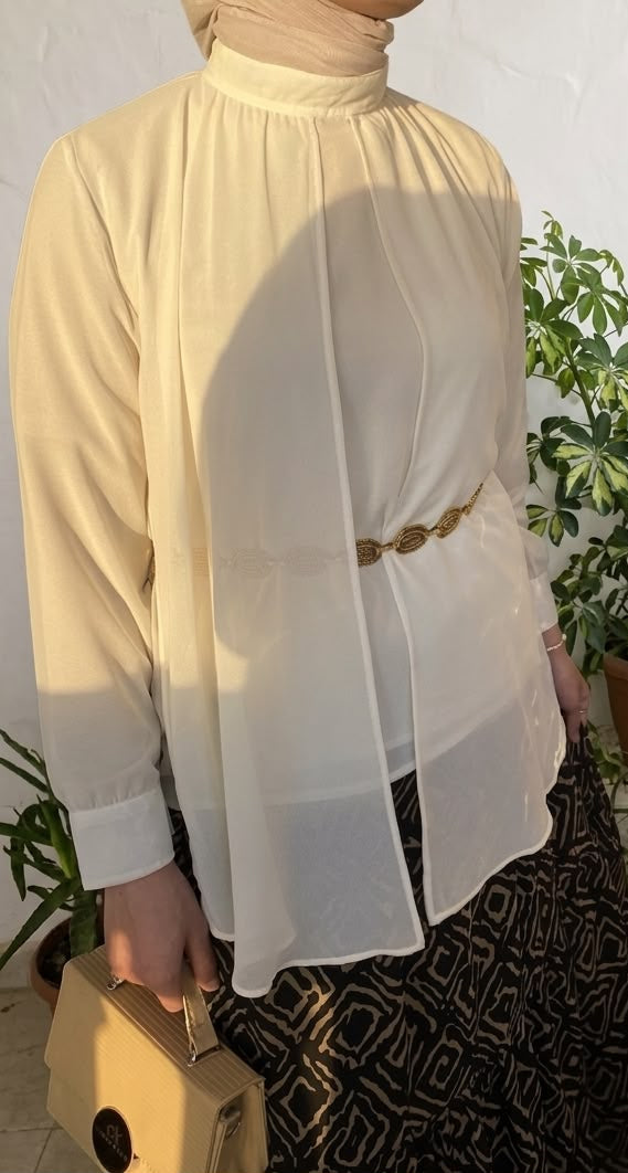 Ivory High-Neck Blouse | بلوزة عاجية برقبة عالية
