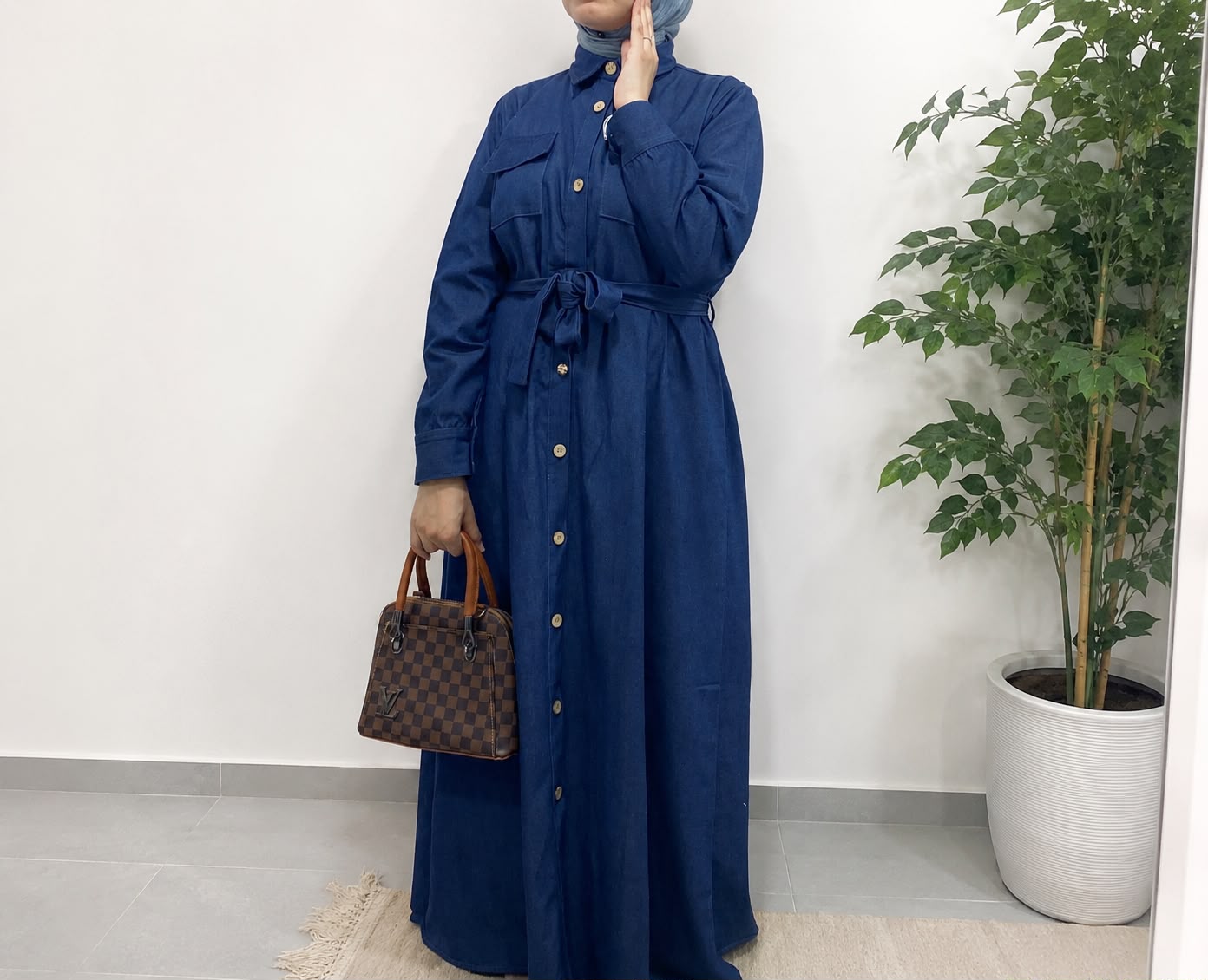 Denim dress with chest pockets