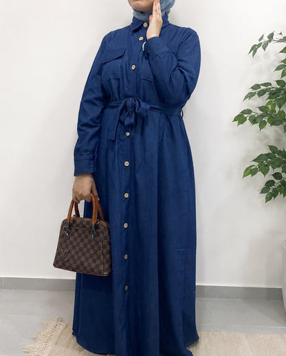 Denim dress with chest pockets