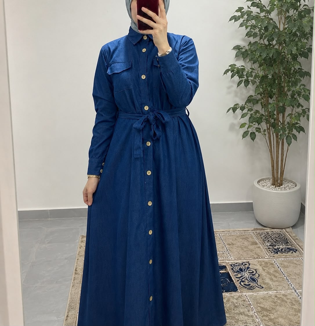 Denim dress with chest pockets