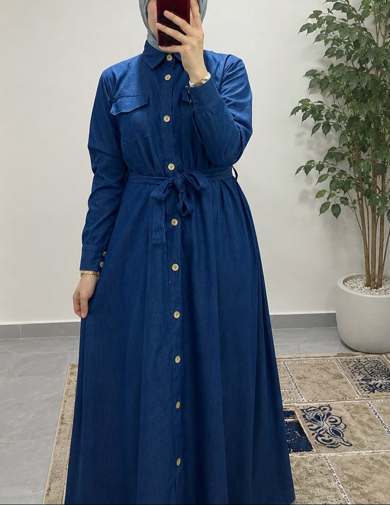 Half cloche Denim Dress  |  فستان جينز نص كلوش