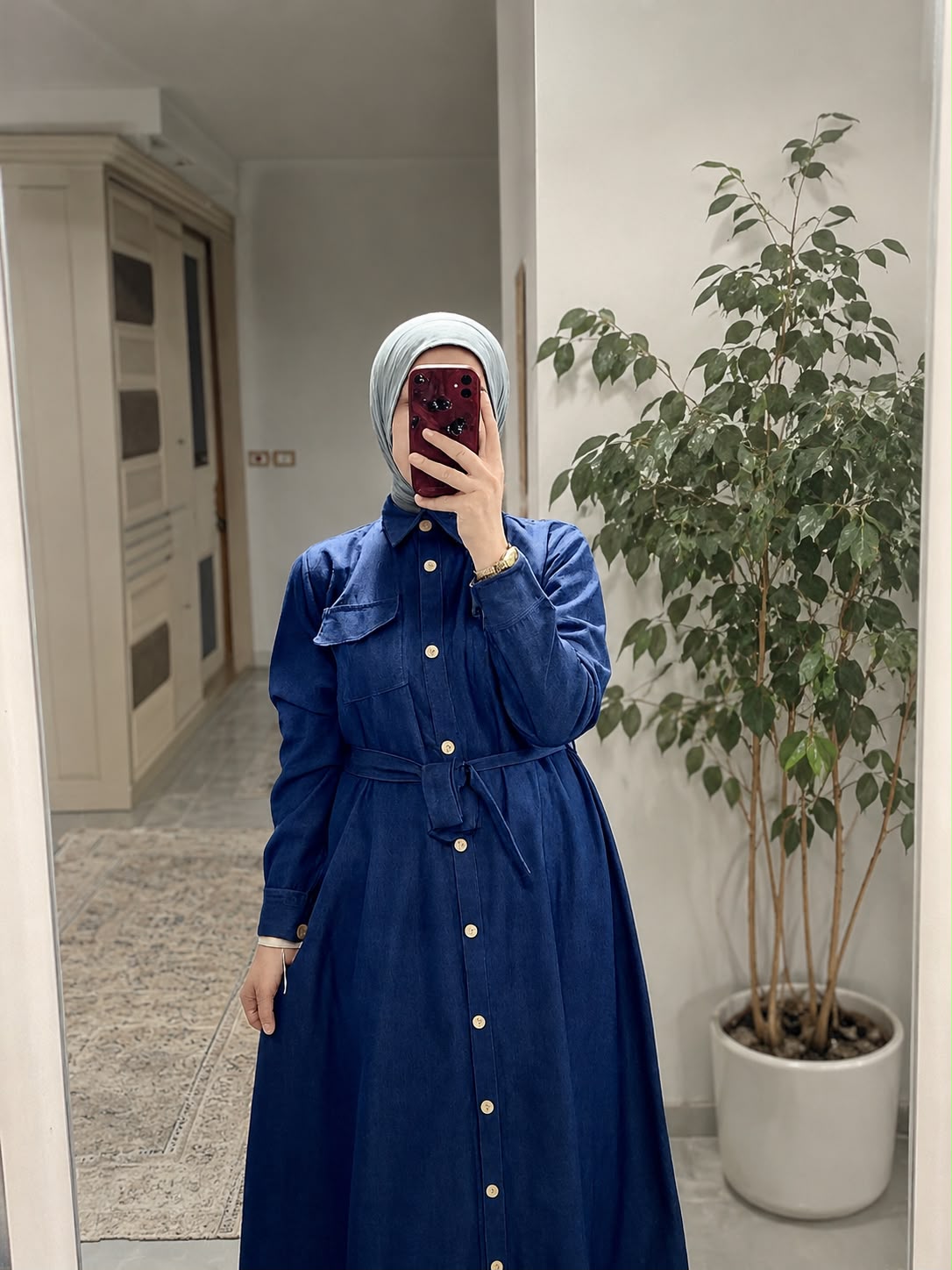 Denim dress with chest pockets