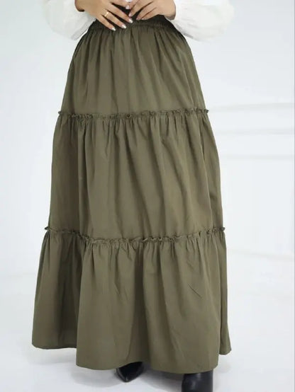 Olive Green Tiered Ruffled Maxi Skirt