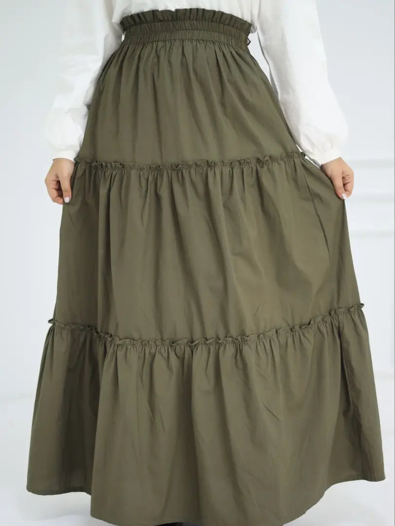 Olive Green Tiered Ruffled Maxi Skirt