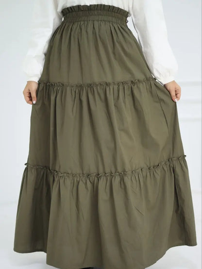 Olive Green Tiered Ruffled Maxi Skirt