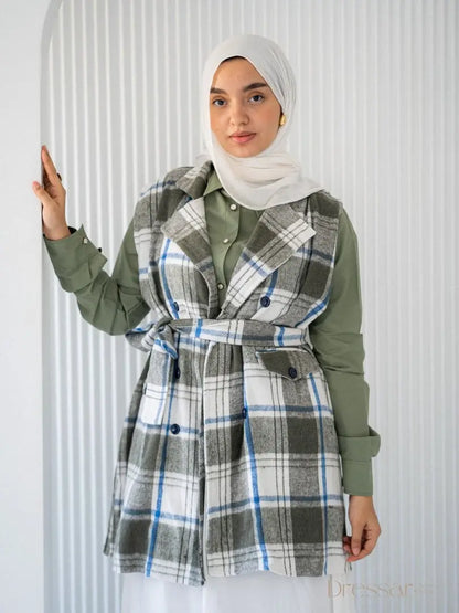 Plaid Wool Vest with Belt