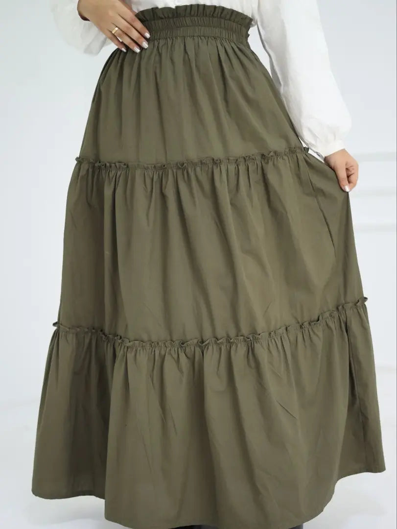 Olive Green Tiered Ruffled Maxi Skirt
