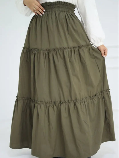 Olive Green Tiered Ruffled Maxi Skirt